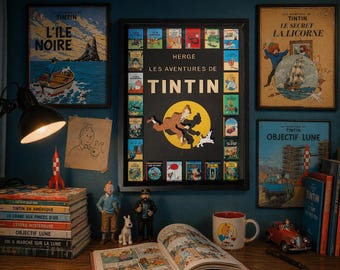 Painel de madeira em relevo do Tintim – Homenagem a Hergé – Peça única feita à mão – Decoração de quadrinhos – Emoldurado 33x43 cm
