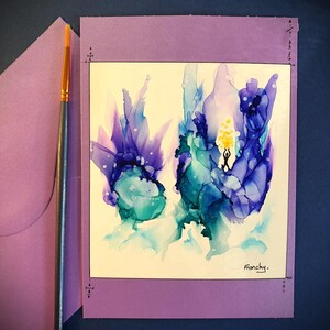 Carte artistique abstraite – Encre sur papier Yupo – Œuvre unique 12x12 cm