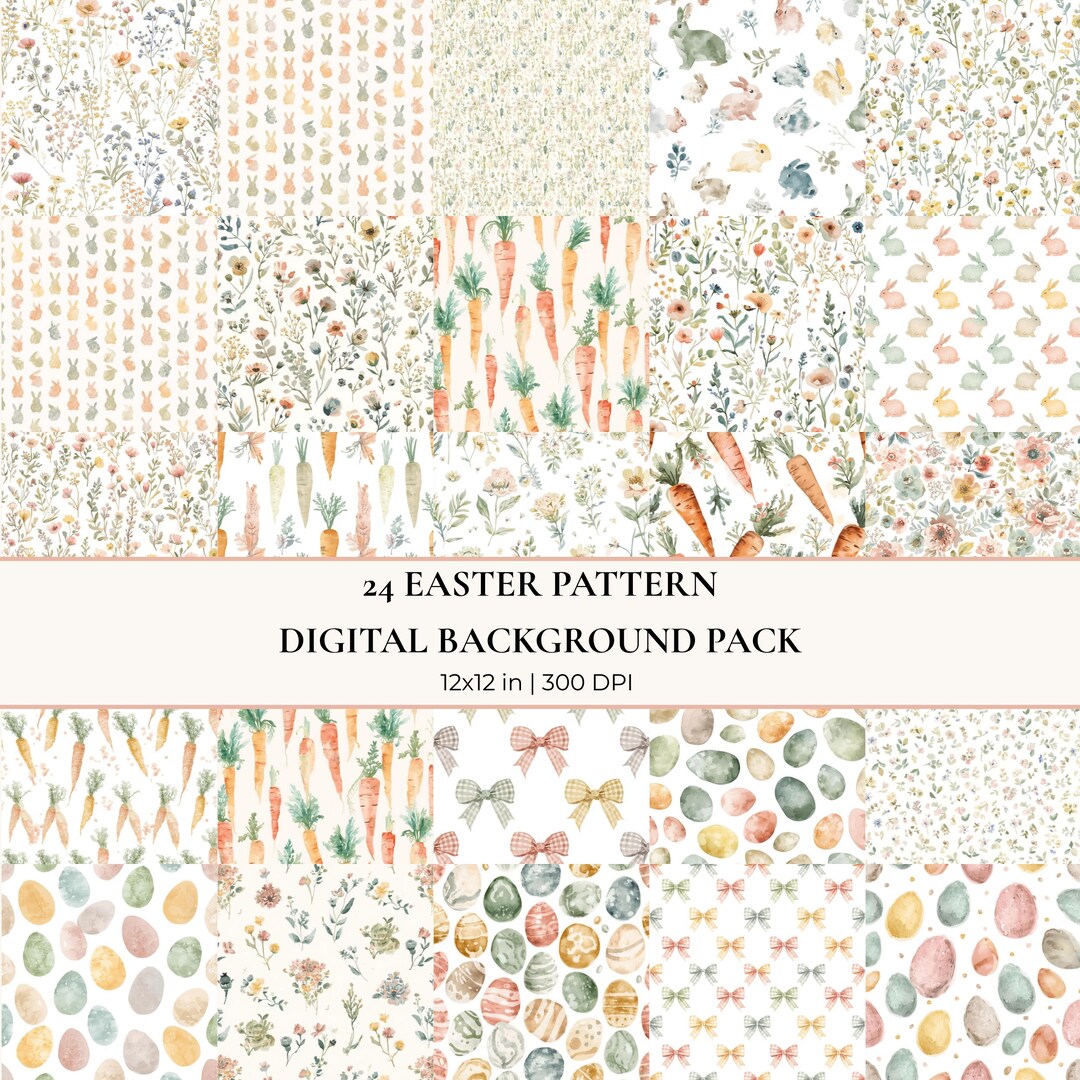 Easter Digital Paper Pack, 24 Spring Patterns, Watercolor Easter Eggs ...