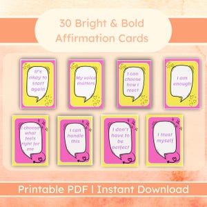 Carte di affermazione per adolescenti, carte di fiducia stampabili e audaci per ragazze, salute mentale e motivazione, estetica rosa e gialla, download digitale