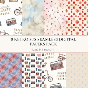 Retro 80s Digital Paper Pack | Stranger Things Inspired Seamless Watercolor Backgrounds (Digital Download)