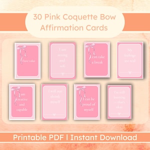 Tarjetas de Afirmación Imprimibles "Amor Propio Rosa" con Lazos Coquetos, Potenciadores de Mentalidad para la Confianza y el Pensamiento Positivo, Descarga Digital