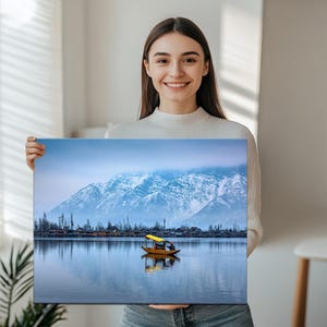 Winter Landscape Of Srinagar Dal Lake, India Wall Painting, Classic Canvas Art, Canvas Wall Art, Housewarming Gifts, Framed Canvas Wall Art