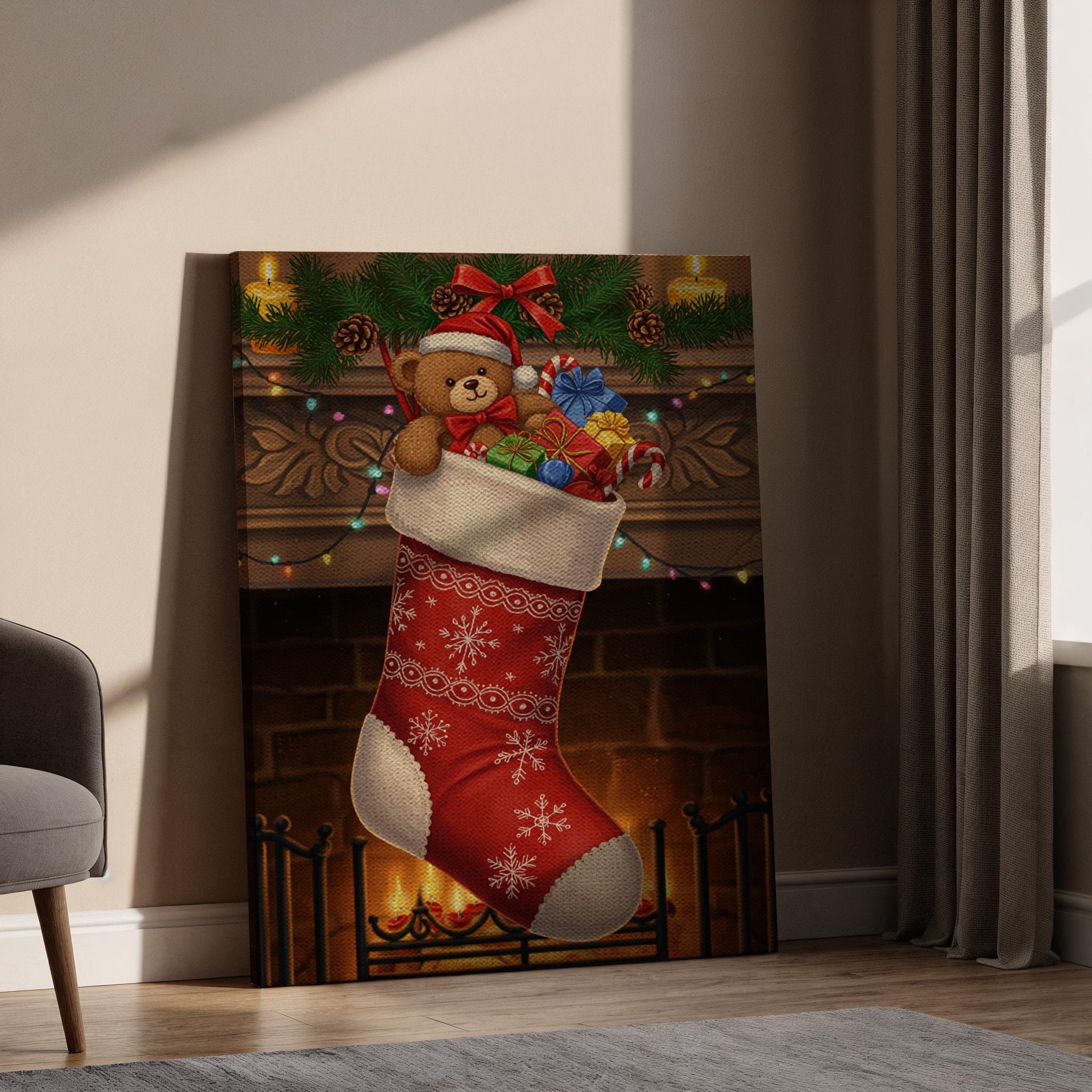 39 Christmas Room Ideas for Every Space in Your Home: Transform Your House into a Winter Wonderland 32 Christmas Stocking Canvas Wall Art, Festive Teddy Bear and Gifts…
