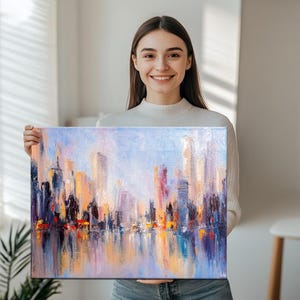 Water Reflections And City Oil Painting Style Decorative Canvas Wall Art, Large Wall Hanging, Classic Canvas Art, Canvas Room Decor