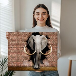 Elephant Breaking Through The Wall Decorative Canvas Wall Art, Framed Canvas Wall Art, Large Wall Hanging, Canvas Room Decor