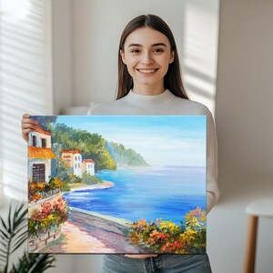 Sea View Oil Painting Look Decorative Canvas Wall Art, Canvas Wall Art, Framed Canvas Wall Art, Canvas Room Decor, Housewarming Gifts