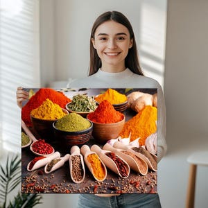 Spices On A Kitchen Table Decorative Canvas Wall Art, Canvas Room Decor, Large Wall Hanging, Framed Canvas Wall Art, Canvas Wall Art