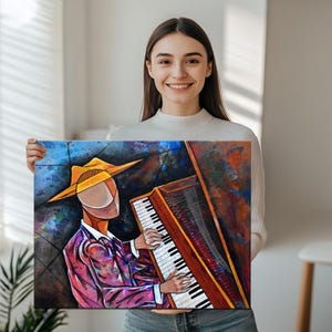 Surreal Man Playing Piano Decorative Canvas Wall Art, Framed Canvas Wall Art, Large Wall Hanging, Canvas Wall Art, Classic Canvas Art