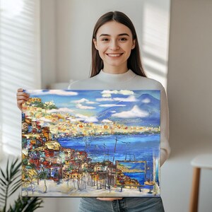 Naples View Oil Painting Look Decorative Canvas Wall Art, Canvas Room Decor, Home Decor Canvas, Canvas Wall Art, Classic Canvas Art