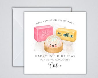 Personalisierte Geburtstagskarte mit Squishy-Motiv | Niedliche Kawaii-Knödel-Karte | Geburtstagskarte für Squishy-Fans | Namenskarte | Grußkarte (15 x 15 cm)