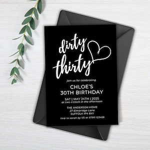 Dirty Thirty Birthday Invitation | Thirtieth Birthday Black and White Invite | Instant Download | 30th Birthday Party Invite | Editable