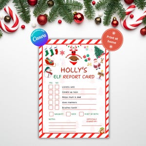 Boletín de calificaciones de duende navideño / Plantilla de Canva / Descarga instantánea e impresión en casa / Diversión navideña para niños