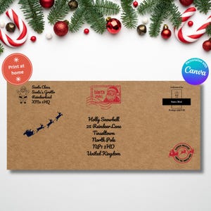 Plantilla de sobre editable para carta de Papá Noel / Sobre imprimible para correo del Polo Norte / Diseño Canva para cartas navideñas / Descarga instantánea