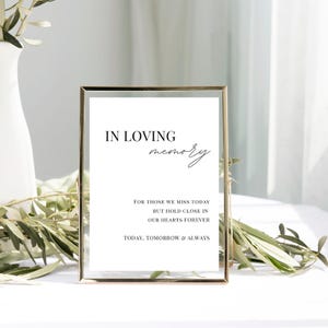 In Loving Memory Sign Template | Printable 8x10 Modern Minimalist Sign | Printable In Loving Memory Sign for Wedding | Memorial Sign
