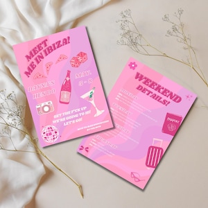 Meet Me In Ibiza Hen Party Invitation and Itinerary Template | Get the F*ck up | Editable on Canva | Instant Download for Print & Mobile Use