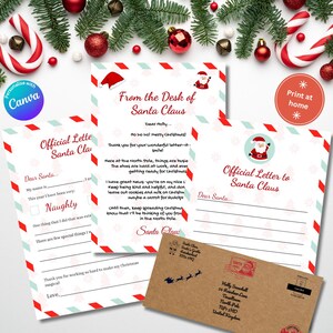 Paquete de cartas para Papá Noel / Cartas personalizadas para Papá Noel y de Papá Noel con sobres / Recuerdo navideño para niños / Plantilla Canva / Impresión en casa