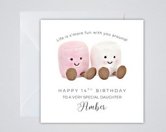 Cute Marshmallow Personalised Birthday Card | Daughter, Granddaughter, Niece, Friend | Any Age and Relation | Soft Toy Style Card