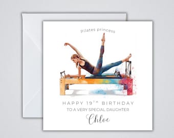 "Geburtstagskarte ""Reformer Pilates"" | Pilates Prinzessin Geburtstagskarte | Personalisierte Fitness Geburtstagskarte | Jedes Alter 6 x 6 Grußkarte