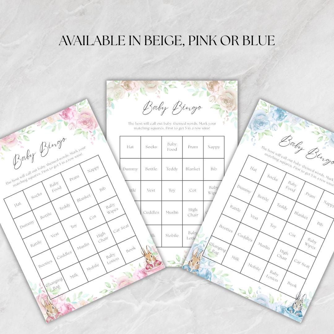 Cute Rabbit Baby Bingo Baby Shower Game | Printable Baby Shower ...