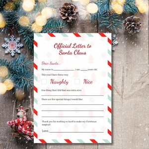 Brief an Santa Leinwandvorlage für Kinder | Bearbeitbarer Weihnachtsbrief | Sofortdownload|  Weihnachtsspass | Druckbares festliches Design