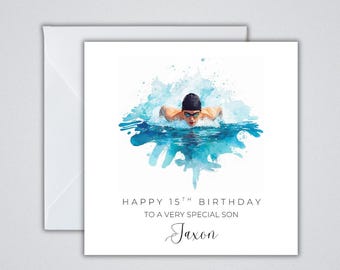 Personalised Swimming Birthday Card | Swimmer Birthday Card | Sports Birthday Card | Name Age Card | 6x6 Greeting Card