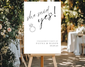 She Said Yes Engagement Sign | Modern Engagement Party Sign | Editable Welcome to Our Engagement Sign | Elegant She Said Yes Sign | Digital