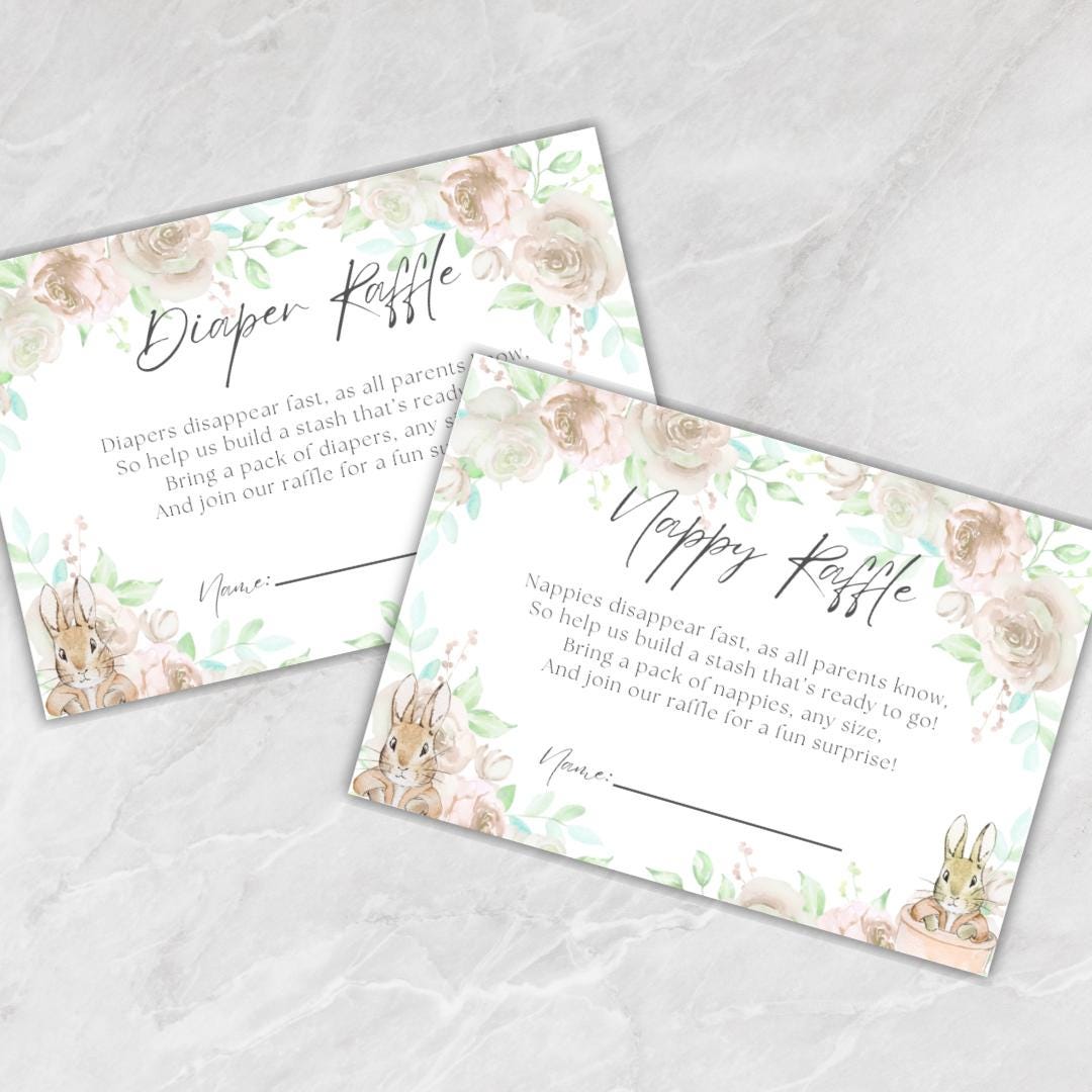 Peter Rabbit Baby Shower Diaper Raffle Cards | Nappy Raffle Cards ...