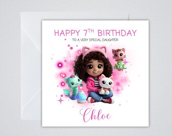 Cute Cat Dollhouse Personalised Birthday card | Daughter, Granddaughter, Niece, Friend | Any Age and Relation | Child's Birthday Card