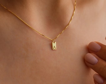 Dainty Initial Necklace, Custom Engraved Letter Pendant Necklace, Personalized Letter Tag Gold Necklace, Gift for Her, Mothers Day Gift