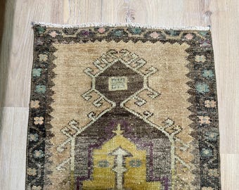 2x3 Vintage Pastel Brown Rug, Small Rug, Bath Mat, Handwoven Carpet, Wool Rug, Door Mat, Home Decor, Turkish Rug, Oushak Rug, Oriental Decor