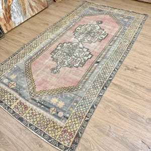 4x7 Vintage Pink Rug, Handwoven Rug, Wool Rug, Home Decoration, Vintage Turkish Rug, Oushak Rug, Pastel Carpet, Modern Rug, Floral Area Rug