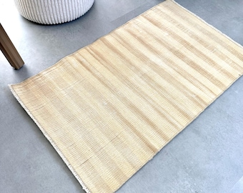 2x3 Vintage Beige Rug, Striped Rug, Handwoven Carpet, Wool Rug, Bath Decor, Home Decoration, Turkish Rug, Small Runner 2x3, Oriental Decor