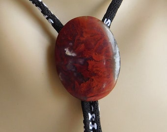 Vintage Bloodstone Bolo Tie Slide / Focal - Large Swirling Red Oval Cabochon - Heliotrope - Free US Shipping