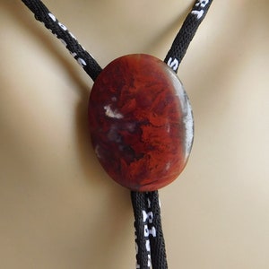 Vintage Bloodstone Bolo Tie Slide / Focal Large Swirling Red Oval Cabochon Heliotrope Free US Shipping image 1