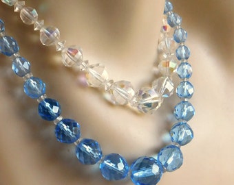 Pair of Vintage Crystal Beaded Necklaces - One Blue, One