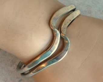 Vintage Silver-Plated "Wave" Cuff Bracelet - Possibly from Mexico - Free US Shipping