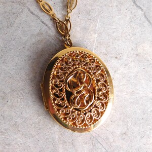 Vintage Park Lane Large Goldtone Filigree Locket Pendant Necklace - 24-Inch Decorative Chain - Filigree Face w/ PL Monogram - Near Mint