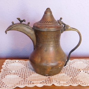 Antique Turkish/Middle Eastern Coffee Pitcher - Copper, Brass - 19th C Dallah - Stamped Arabic Maker&#39;s Mark - Ottoman - Free US Shipping