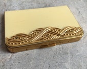Vintage Art Deco Lentheric Paris New York Compact - Goldtone Metal w Cream-Colored Enamel 1930s-1940s - Mirror - Nice Condition, Clean