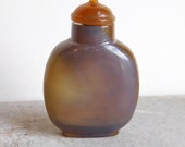 Vintage Carved Agate Chinese Snuff Bottle - Translucent Gray Amber Colored, Beautiful Markings - Early 20th Century - Scent Bottle