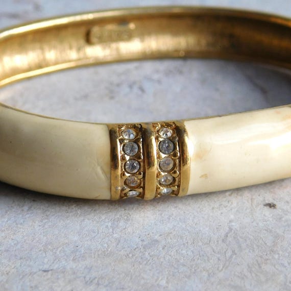 Vintage Swarovski Hinged Bangle Bracelet - Off-Wh… - image 3