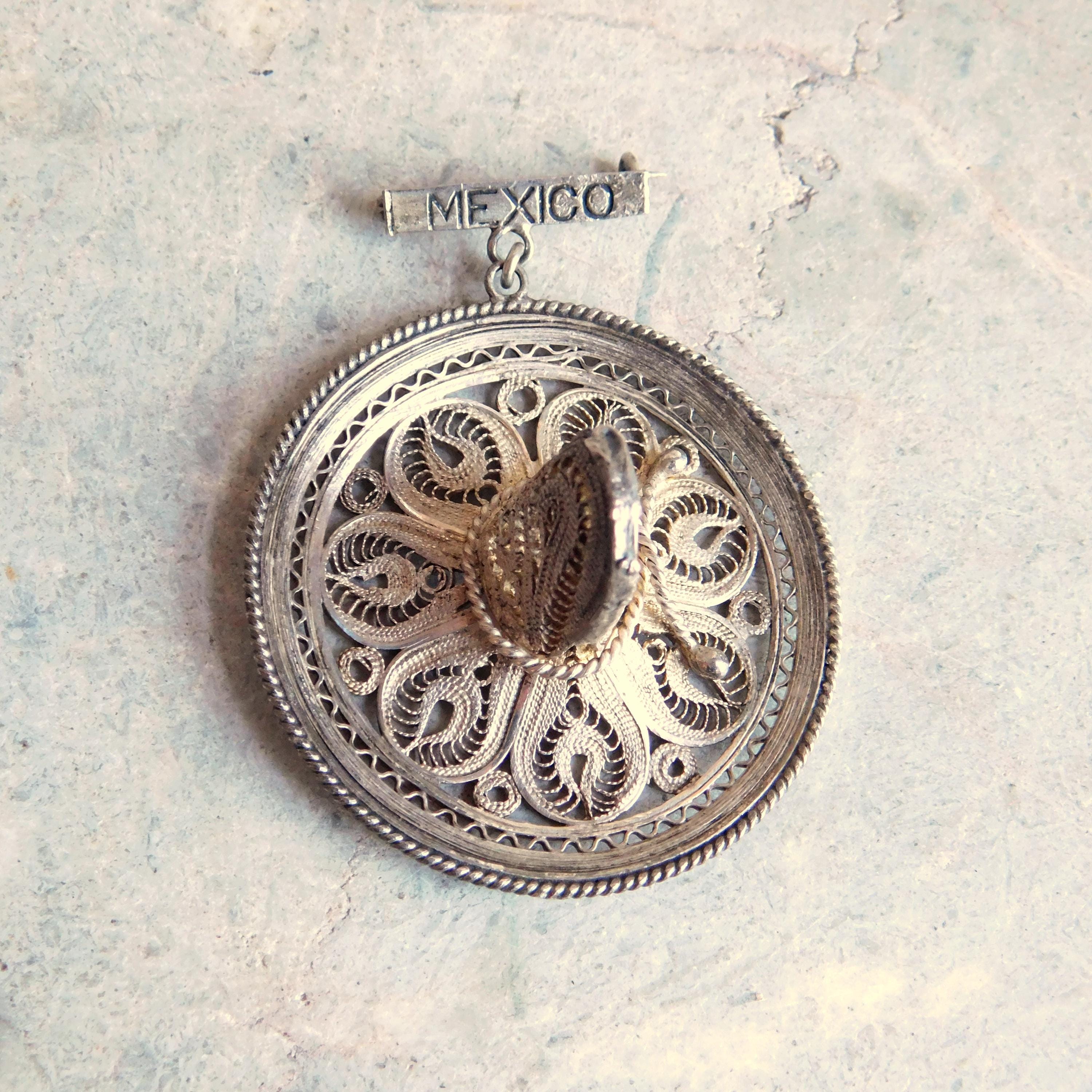 925 Sterling Silver Vintage Mexico Modernist Zig-Zag Round