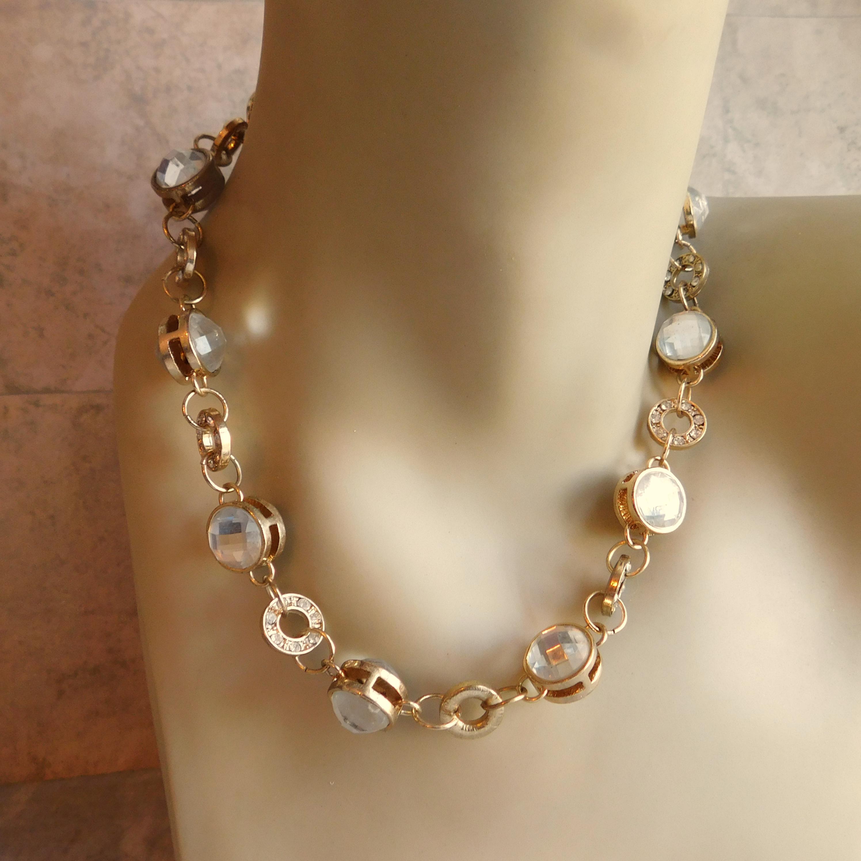 楽しいヴィンテージチャンキーチェーンネックレス - ラインストーン