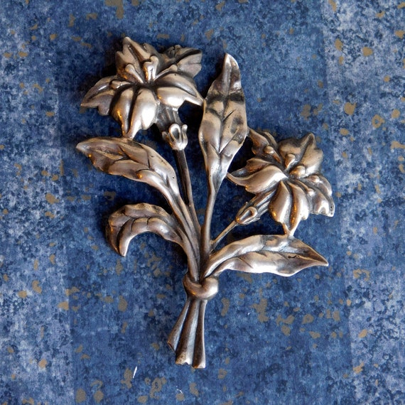 Vintage Sterling Silver Danecraft Floral Brooch -… - image 8