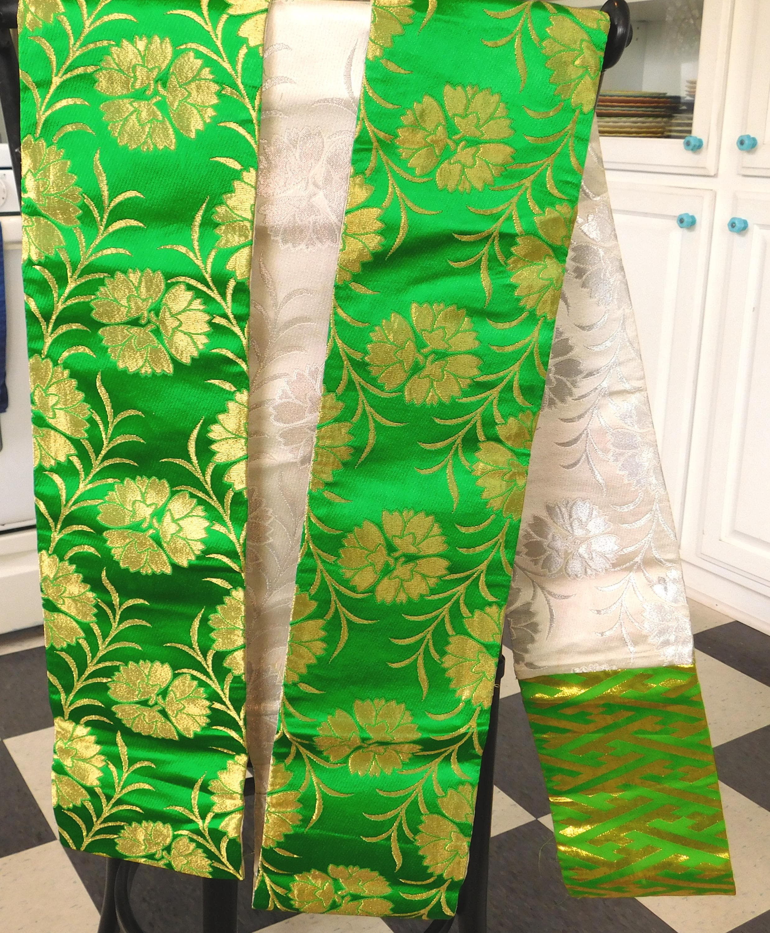 Vintage Japanese Silk Obi / Kimono Belt - Emerald Green  display picture 2