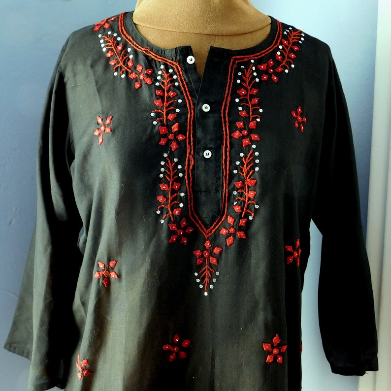 Vintage Handappliqued and Embroidered Gauze Shirt W/ Metal Etsy