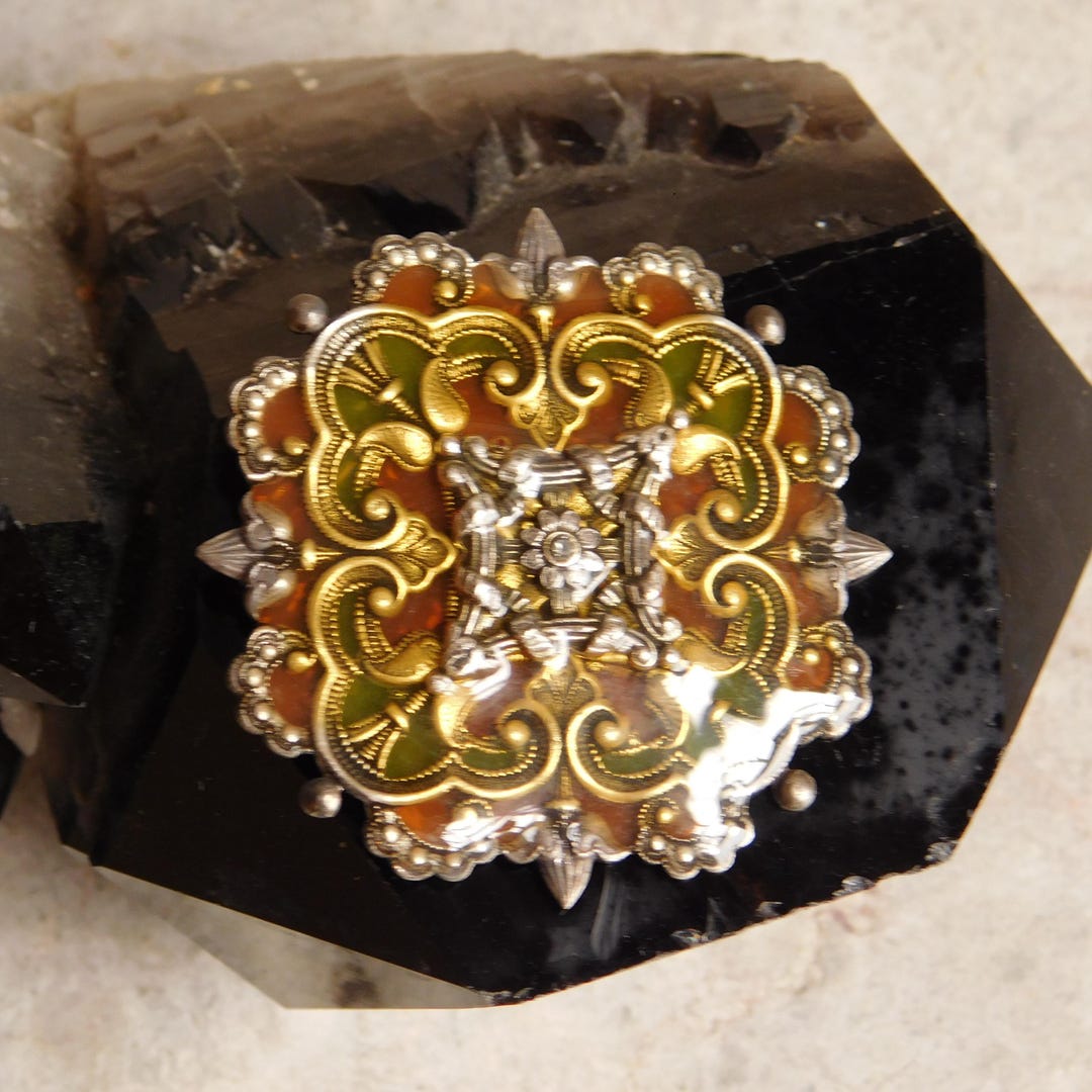 Broche émaillée Vintage Style Popesco - Bijou De Créateur, Occasion