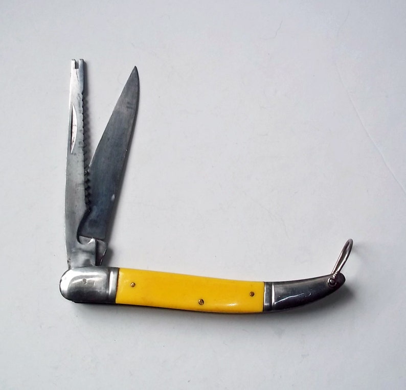 Vintage Sabre 624 Pocket Knife Made in Japan Yellow Handles Etsy