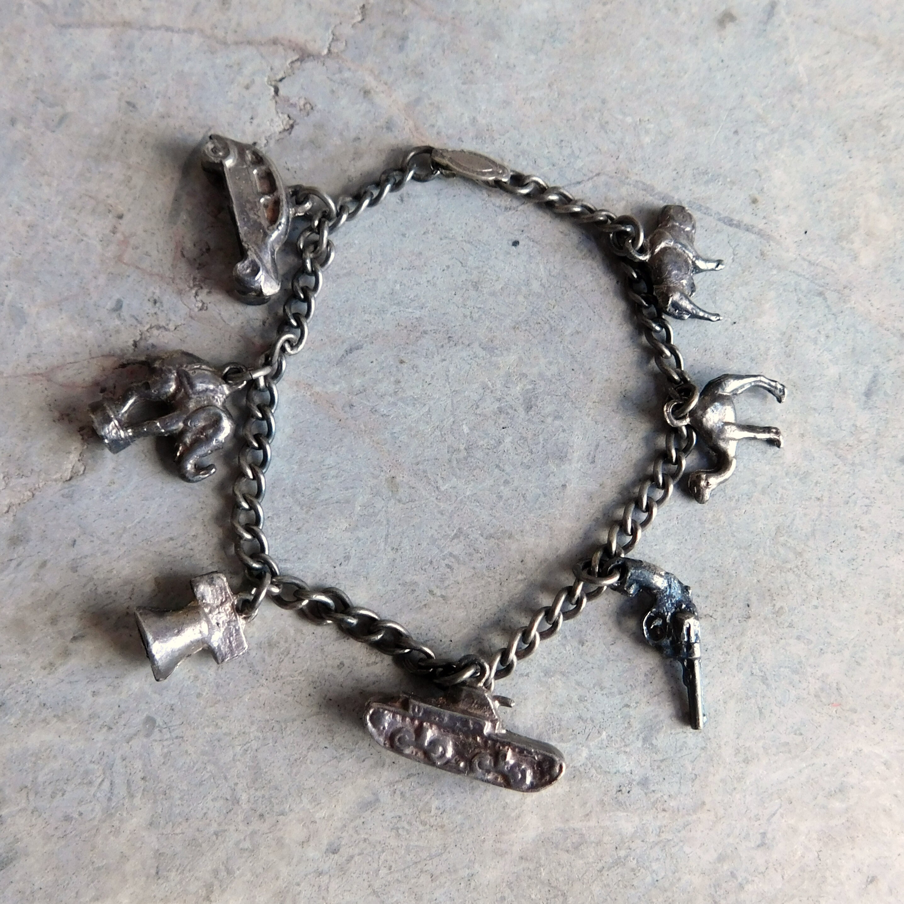 antique silver n gold sixshooter pistol concho charms bracelet